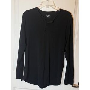 Cuts Clothing Long Sleeve Henley Shirt Black Curve Hem Mens Size Medium